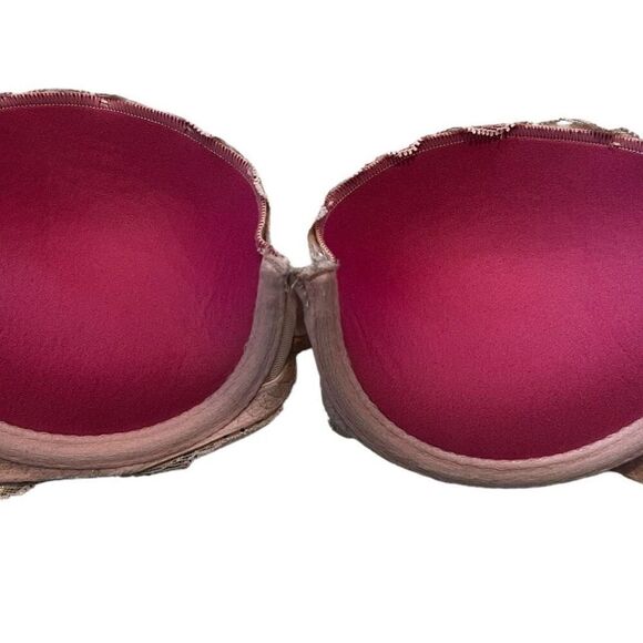 PINK Victoria's Secret Bra Womens Size 32C Floral Lace Push-Up Bra Light Pink - Picture 5 of 9